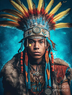 Celebrities Paintings - Musician  Dancer  Youth  from  Coushatta  Tribe  USA   by Asar Studios by Celestial Images