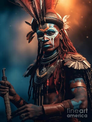 Musician Paintings - Musician  Warrior  from  Chimbu  Tribe  Papua  New  by Asar Studios by Celestial Images