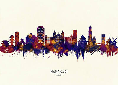 Abstract Landscape Digital Art Rights Managed Images - Nagasaki Japan Skyline Royalty-Free Image by NextWay Art