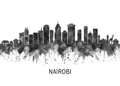 Unicorn Dust - Nairobi Kenya Skyline BW by NextWay Art