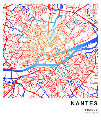 White Roses - Nantes,France,Original Colorful Map,AdventureMaps,RoomDecoration,HandmadeMaps by Drawspots Illustrations