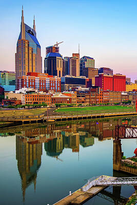 Skylines Royalty Free Images - Nashville Skyline On the Cumberland River at Dawn Royalty-Free Image by Gregory Ballos