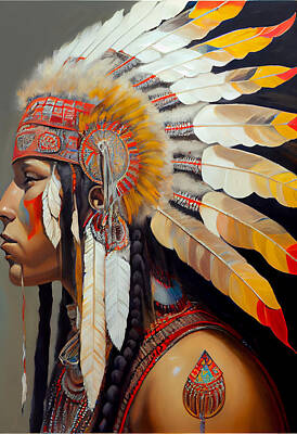 Landmarks Digital Art - Native  American  Chief  Side  Face  masterful  photo by Asar Studios by Celestial Images