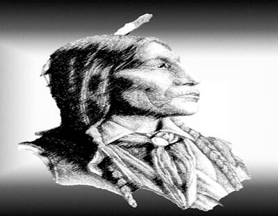Landmarks Drawings - Native American Indian by Belinda Threeths