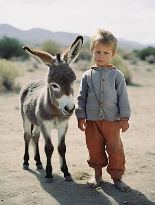Valentines Day - negative  film  portrait  little  boy  with  baby  donk  by Asar Studios by Celestial Images