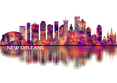 City Scenes Mixed Media Rights Managed Images - New Orleans Louisiana Skyline Royalty-Free Image by NextWay Art