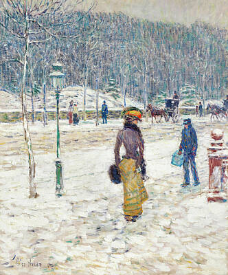 Cities Paintings - New York Street  by Frederick Childe Hassam