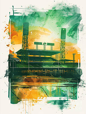 Sports Paintings - Oakland Athletics stadium  by Tommy Mcdaniel
