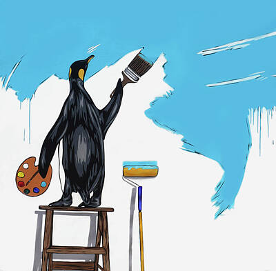 Tool Paintings - Penguin Painter by Courtney Kenny Porto