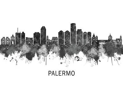 Landscapes Mixed Media Royalty Free Images - Palermo Italy Skyline BW Royalty-Free Image by NextWay Art