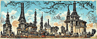 Paris Skyline Paintings - Paris  Skyline  in  the  style  of  Charles  Wysocki  q  f6c06455636c7  6fbf  64556455  b360  6455a0 by Celestial Images