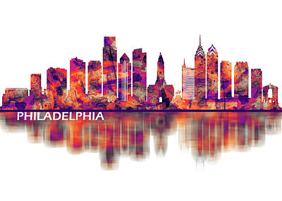 Abstract Skyline Mixed Media - Philadelphia Pennsylvania Skyline by NextWay Art