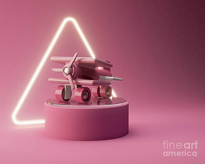 Royalty-Free and Rights-Managed Images - Pink Toy Aeroplane Geometric Pastel Scene  by Allan Swart