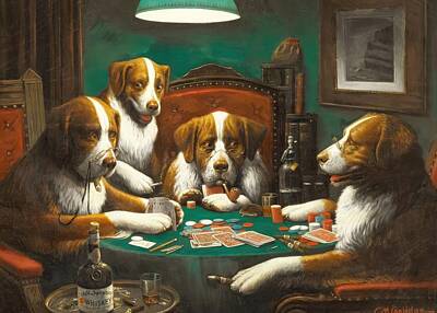 Animals Paintings - Poker Game by Cassius Marcellus Coolidge  by Mango Art