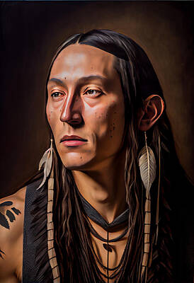Portraits Digital Art - PORTRAIT  OF  A  HANDSOME  SIOUX  masterful  photorea  by Asar Studios by Celestial Images