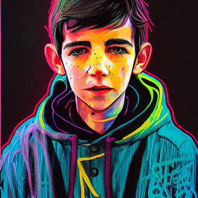 Star Wars - Portrait  of  a  young  Zachary  Gordon  in  a  hoodie  neon  c  6455633506455630435645  9645c5  645 by Celestial Images