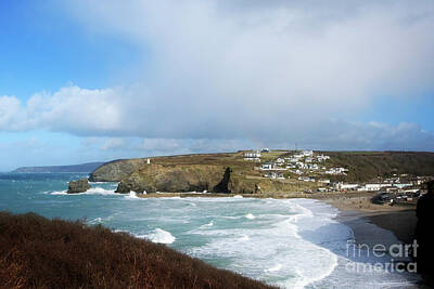 Terri Waters Royalty-Free and Rights-Managed Images - Portreath Village From Western Hill Cornwall by Terri Waters