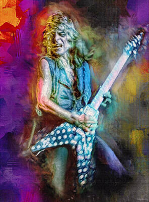 Musician Mixed Media Rights Managed Images - Randy Rhoads Royalty-Free Image by Mal Bray