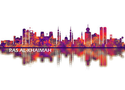 City Scenes Mixed Media - Ras Al-Khaimah UAE Skyline by NextWay Art