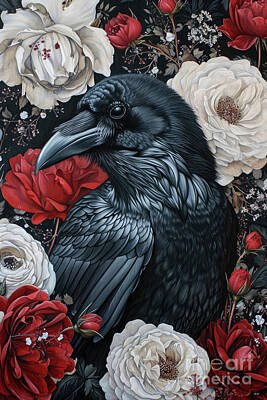 Roses Paintings - Raven And Roses by Tina LeCour