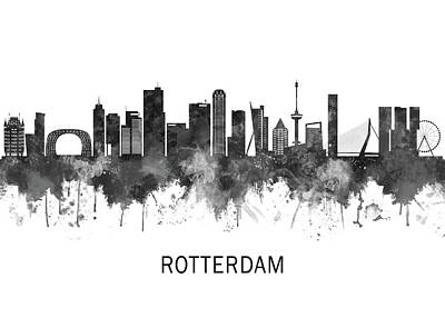 Surrealism - Rotterdam Netherlands Skyline BW by NextWay Art