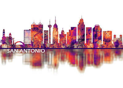 City Scenes Mixed Media - San Antonio Texas skyline by NextWay Art