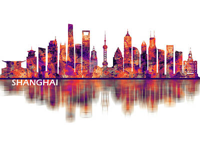 Abstract Skyline Mixed Media - Shanghai China Skyline by NextWay Art