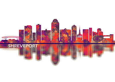 City Scenes Mixed Media - Shreveport Louisiana Skyline by NextWay Art