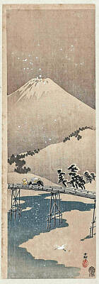Landscapes Royalty-Free and Rights-Managed Images - Snowy Landscape with Mount Fuji Ohara Koson 1900 1910 by Artistic Rifki