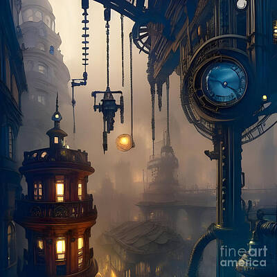 Steampunk Digital Art - Steampunk City by Elle Arden Walby