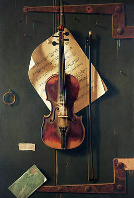 Musicians Painting Rights Managed Images - Still Life with Violin Royalty-Free Image by William Harnett
