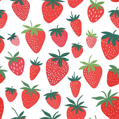 Food And Beverage Drawings - Strawberry seamless pattern by Julien