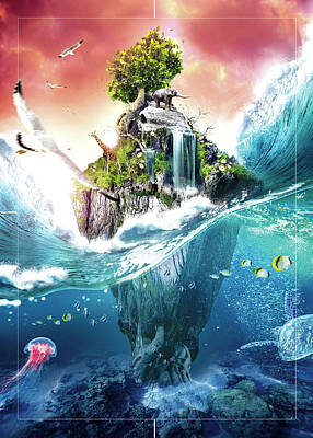 Surrealism Royalty-Free and Rights-Managed Images - Surreal Island in the Pacific Poster by Celestial Images