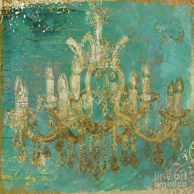 Royalty-Free and Rights-Managed Images - Teal and Gold Chandelier by Mindy Sommers