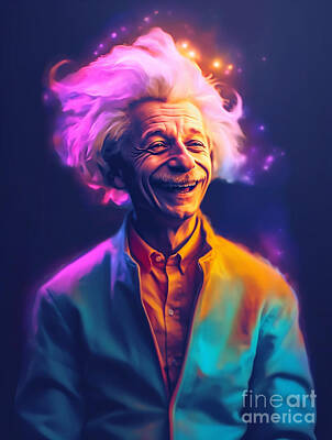 Surrealism Paintings - Teen  einstein  happy  and  smiling  Surreal  Cinemat  by Asar Studios by Celestial Images