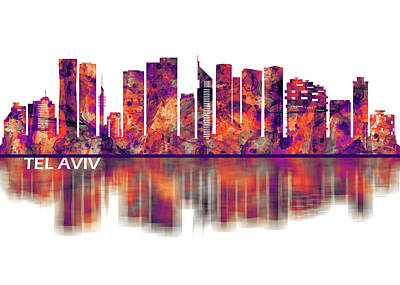 Abstract Skyline Mixed Media - Tel Aviv Israel Skyline by NextWay Art