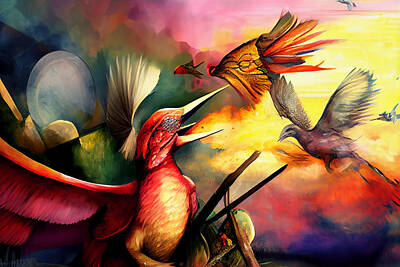Surrealism Digital Art - The  Battle  and  the  scavenger  Bird  surreal  dream  by Asar Studios by Celestial Images
