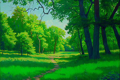Landscapes Digital Art - The  Green  Glade  landscape  beautiful  day  oil  pai  by Asar Studios by Celestial Images