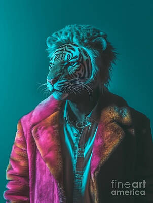 Surrealism Paintings - Tiger    Surreal  Cinematic  Minimalistic  Shot  by Asar Studios by Celestial Images