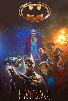 Comics Paintings - Tim Burton Batman 1989 Michael Keaton and Jack Nicholson by Michael Andrew Law Cheuk Yui