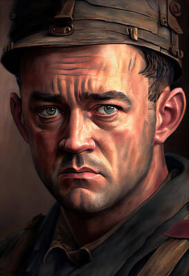 Actors Mixed Media - Tom Hanks Saving Private Ryan by Stephen Smith Galleries