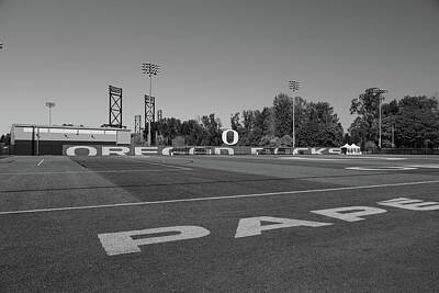 Football Royalty Free Images - University of Oregon football practice field in black and white Royalty-Free Image by Eldon McGraw