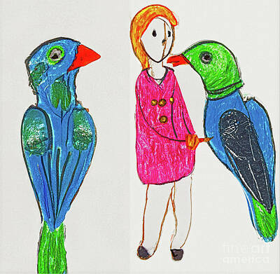 Birds Drawings Rights Managed Images - Unrequited Love Royalty-Free Image by Bill Owen