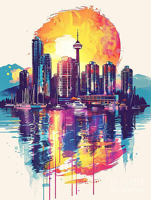 Skylines Paintings - Vancouver by Tommy Mcdaniel