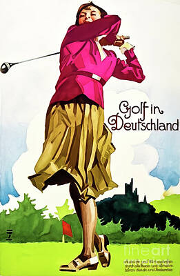 Sports Drawings - Vintage German Golf Poster 1936 by M G Whittingham