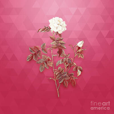 Hearts In Every Form - Vintage Pink Rosebush in Gold on Viva Magenta by Holy Rock Design