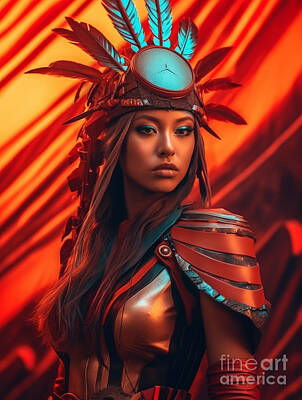 Surrealism Royalty-Free and Rights-Managed Images - Warrior  from  Navajo  American  Indian    Surreal by Asar Studios by Celestial Images