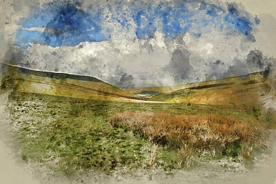 Gary Grayson Pop Art - Watercolor painting of Beautiful landscape of Brecon Beacons Nat by Matthew Gibson