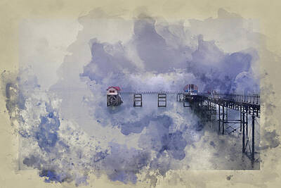 Road Trip - Watercolor painting of landscape of Victorian pier with moody sk by Matthew Gibson