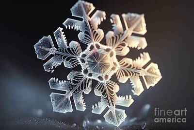 Recently Sold - Mountain Digital Art - Winter snowflake on black background by Benny Marty